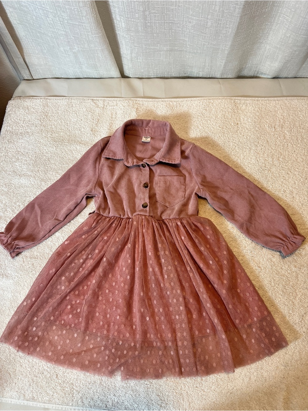 SHEIN Dusty Rose Long Sleeve Tulle Polka Dot dress  Size 4 toddler